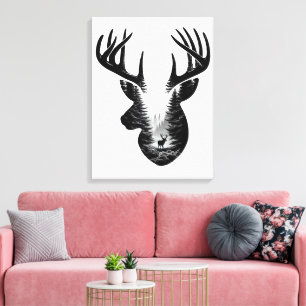 Majestic Deer Forest Double Exposure Canvas Wall A Print