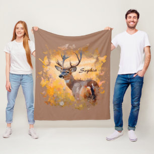 Majestic Deer in a Field of Wildflowers Fleece Blanket