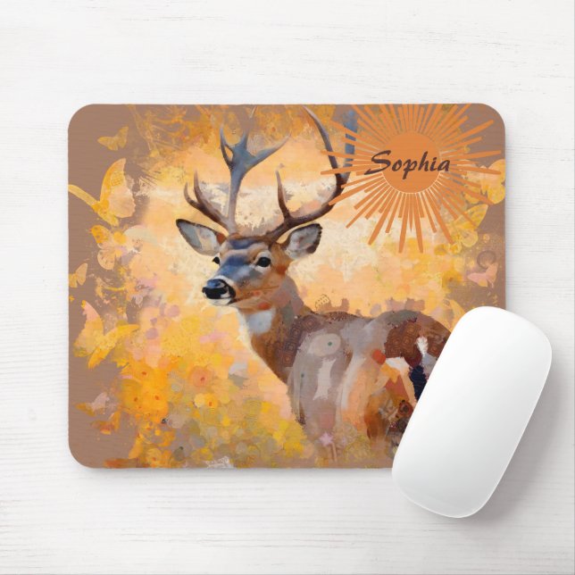 Majestic Deer in a Field of Wildflowers Mouse Pad (With Mouse)