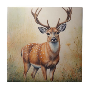Majestic Deer In Autumn Forest Wildlife Tile
