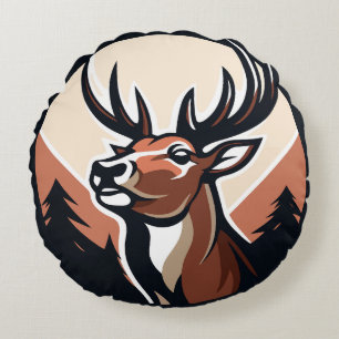 Majestic Deer in Forest – Rustic Round Cushion