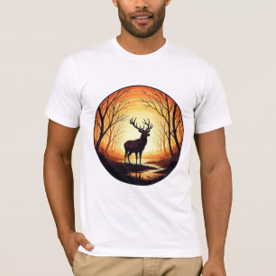 Majestic Deer in Sunset Forest Illustration T-Shirt