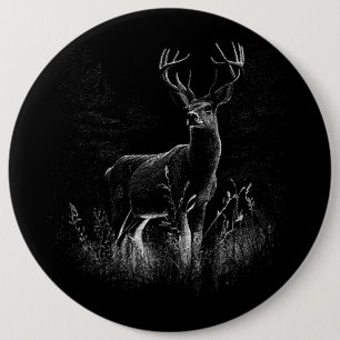 Majestic Deer in the Wilderness – Black&White Art 6 Cm Round Badge
