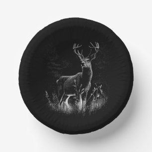 Majestic Deer in the Wilderness – Black&White Art Paper Plate