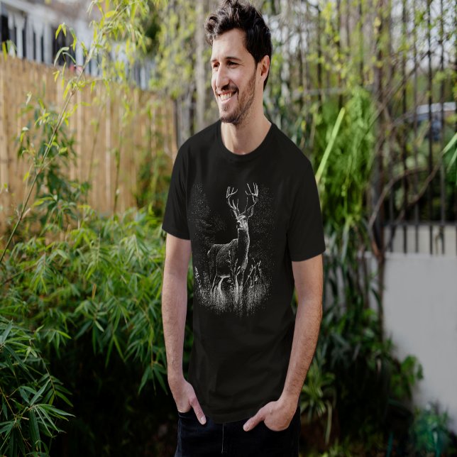 Majestic Deer in the Wilderness – Black&White Art T-Shirt (Creator Uploaded)