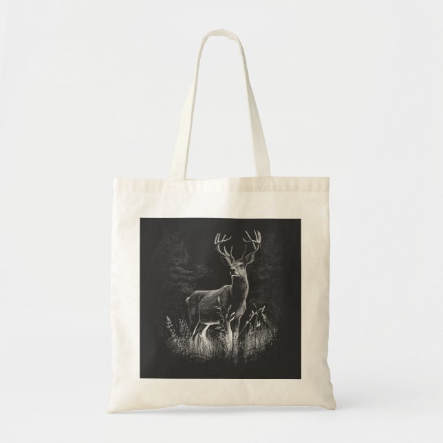 Majestic Deer in the Wilderness – Black&White Art Tote Bag (Front)