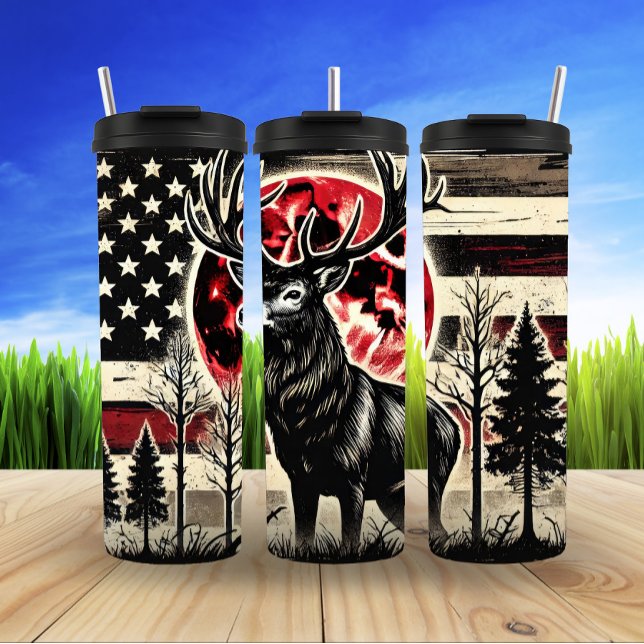 Majestic Deer with Patriotic Symbolism Thermal Tumbler (Creator Uploaded)
