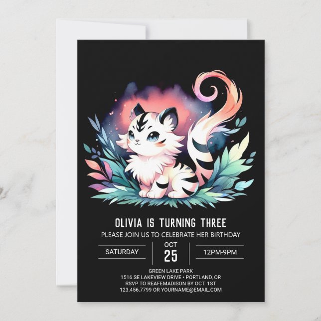 Majestic Digital Tiger Birthday Invitation (Front)