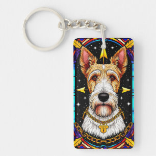 Majestic Dog Portrait in Stained Glass Style Key Ring