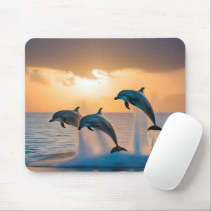 Majestic Dolphins Leaping At Sunset, Mouse Pad