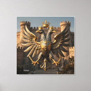Majestic Double Headed Eagle Rising Above Ancient Canvas Print