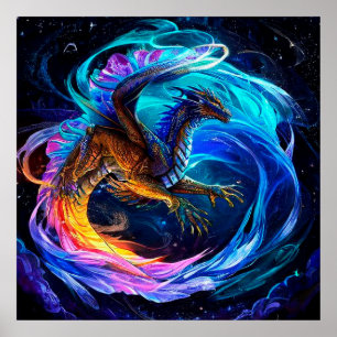 Majestic Dragon Art With Vibrant Swirls For Home  Poster