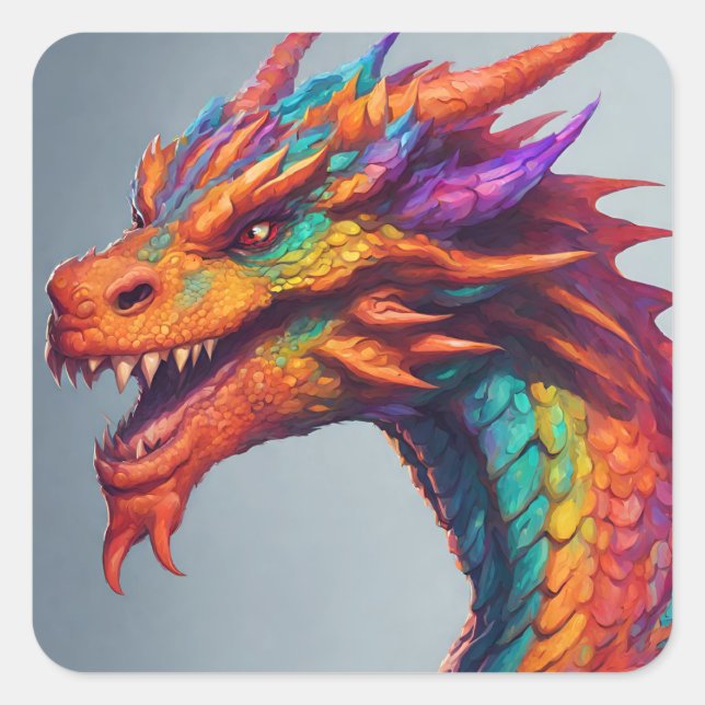 Majestic Dragon Portrait Square Sticker (Front)