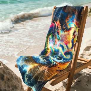 Majestic Dragon With Mermaid On the Sunset Beach  Towel