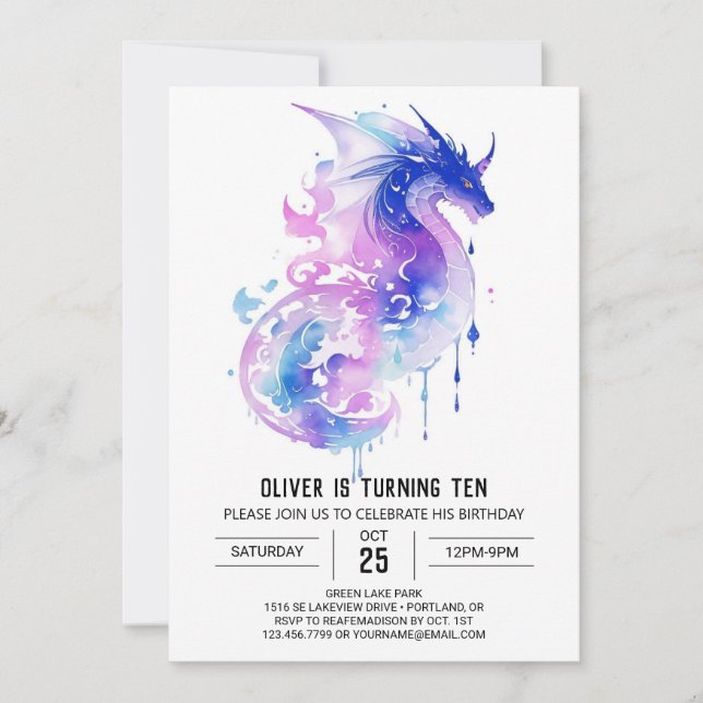 Majestic Dragon's Magical Birthday Invitation (Front)