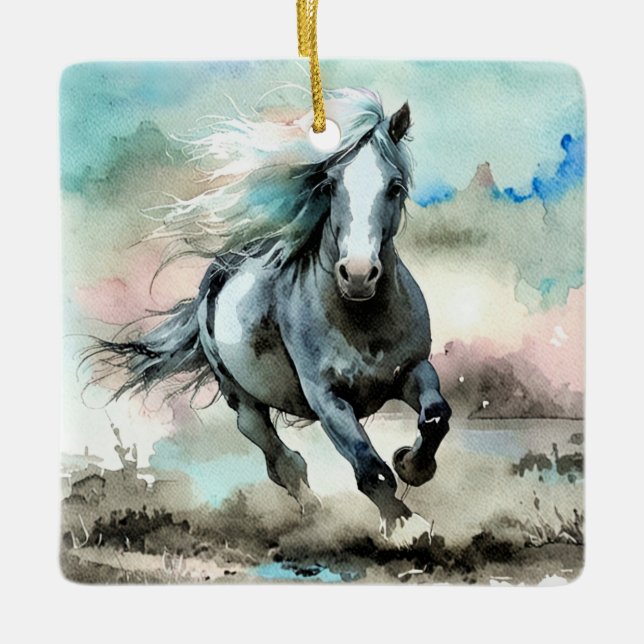 Majestic Draught Horse Watercolour  Ceramic Ornament (Front)