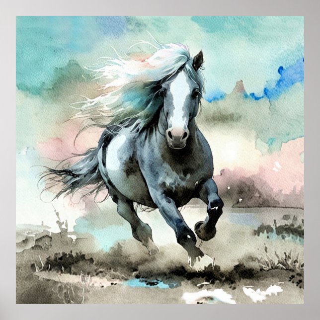 Majestic Draught Horse Watercolour  Poster (Front)