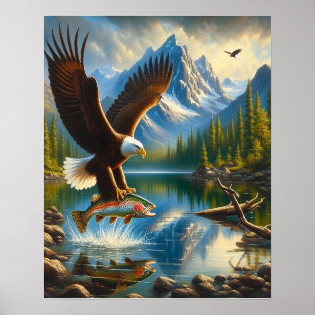 Majestic Eagle Capturing A Lake Trout 16x20 Poster (Front)