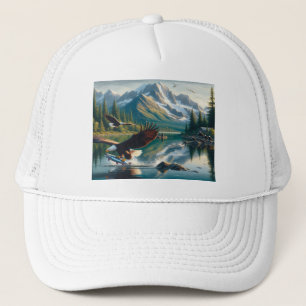 Majestic Eagle Capturing Fish at Sunrise 20x16 Trucker Hat