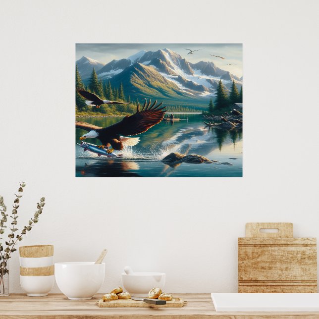 Majestic Eagle Capturing Fish at Sunrise  Poster (Kitchen)