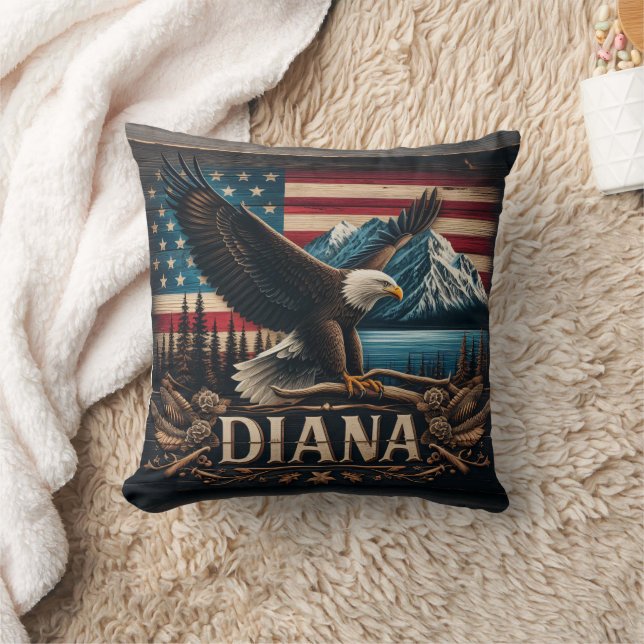 Majestic Eagle Displaying Strength Over Mountains Cushion (Blanket)