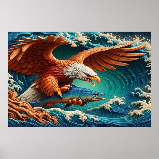 Majestic Eagle Fishing in a wave 36x24 Poster (Front)