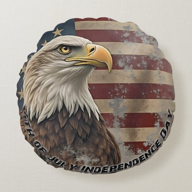 Majestic Eagle & Flag – Spirit of Freedom Round Cushion (Front)