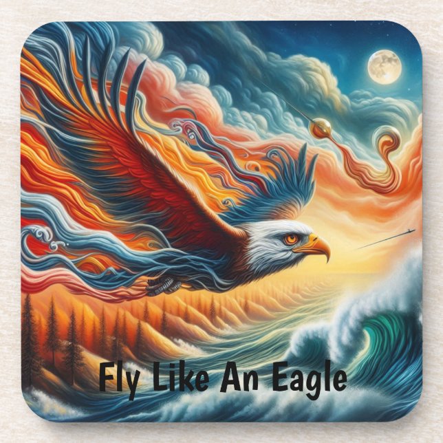 Majestic Eagle Fly Like An Eagle Fantasy Art Coaster (Front)