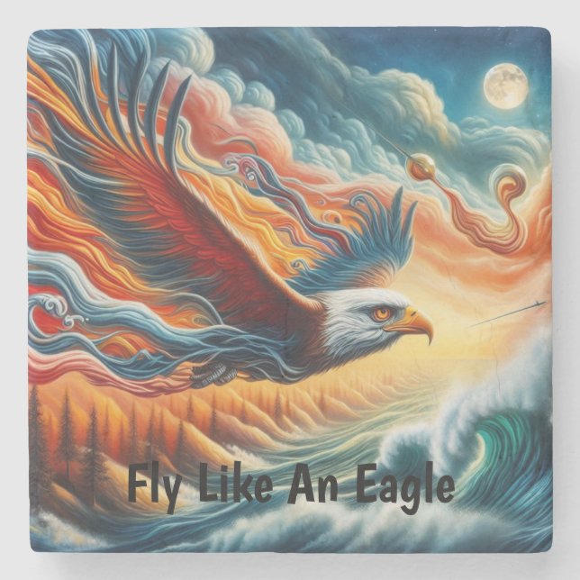 Majestic Eagle Fly Like An Eagle Fantasy Art Stone Coaster (Front)