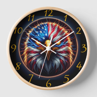 Majestic Eagle Illuminated: Blue Eyes & Lightning Clock