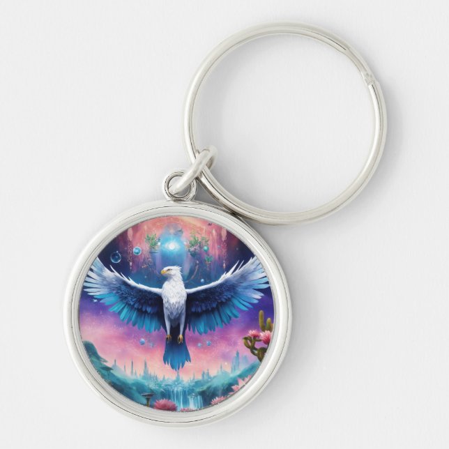 Majestic Eagle Keychain: Elegance on a Pale Black  Key Ring (Front)
