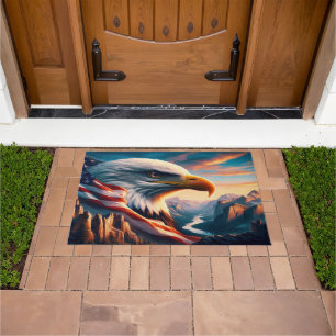 Majestic Eagle Merged With American Flag 36x24 Doormat