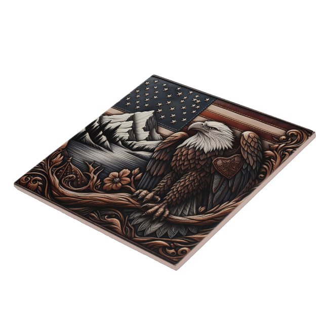 Majestic Eagle on American Flag Relief Artwork Tile (Side)