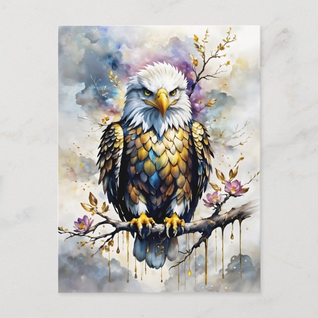 Majestic eagle on the golden branch postcard (Front)