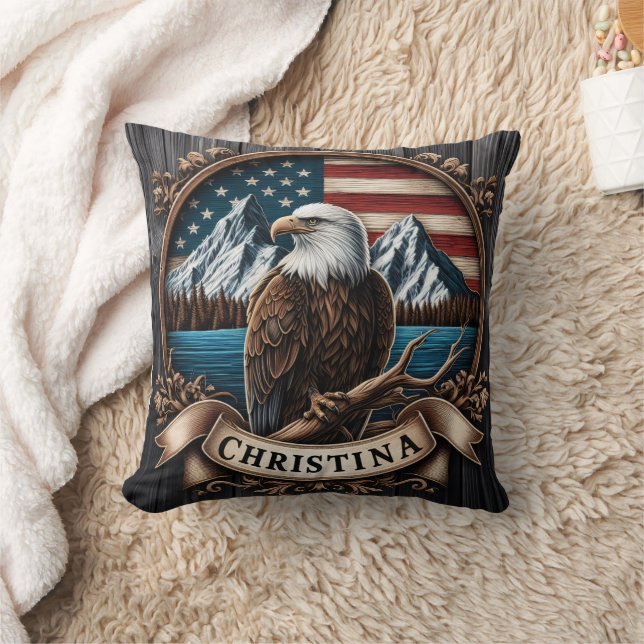 Majestic Eagle Overlooking Mountainous Landscape Cushion (Blanket)