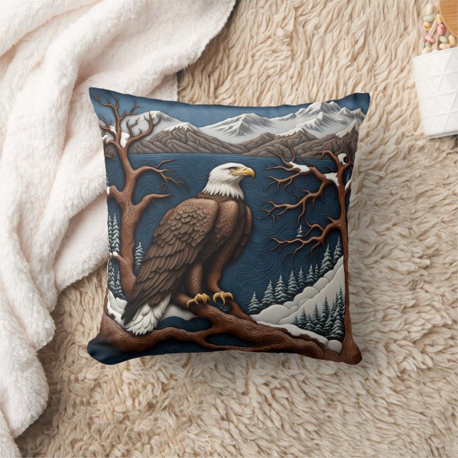 Majestic Eagle Overlooking Snowy Mountain scape Cushion (Blanket)