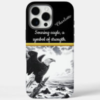 Majestic eagle perched above turbulent ocean waves
