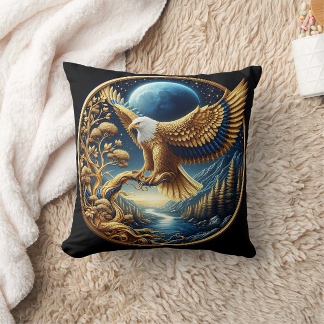 Majestic Eagle Perched by a Serene River Cushion (Blanket)