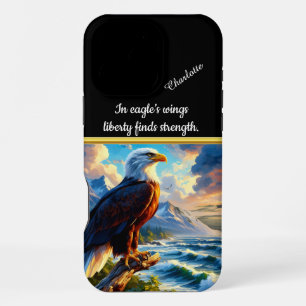 Majestic eagle perched by the ocean at sunset iPhone 16 pro max case