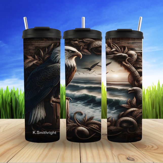 Majestic Eagle Perched Ocean Frame Thermal Tumbler (Creator Uploaded)