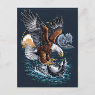 Majestic Eagle Soaring Above Ocean Fish Postcard
