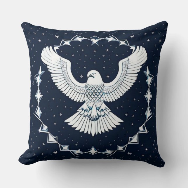 Majestic Eagle Soaring in a Starry Night Sky Cushion (Front)
