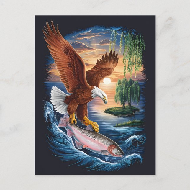 Majestic Eagle Soaring Over a Fish Postcard (Front)