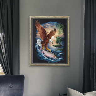 Majestic Eagle Soaring Over a Fish Poster