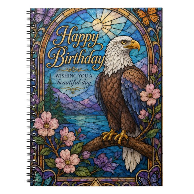 Majestic Eagle Stained Glass Birthday Notebook (Front)