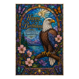 Majestic Eagle Stained Glass Birthday Poster