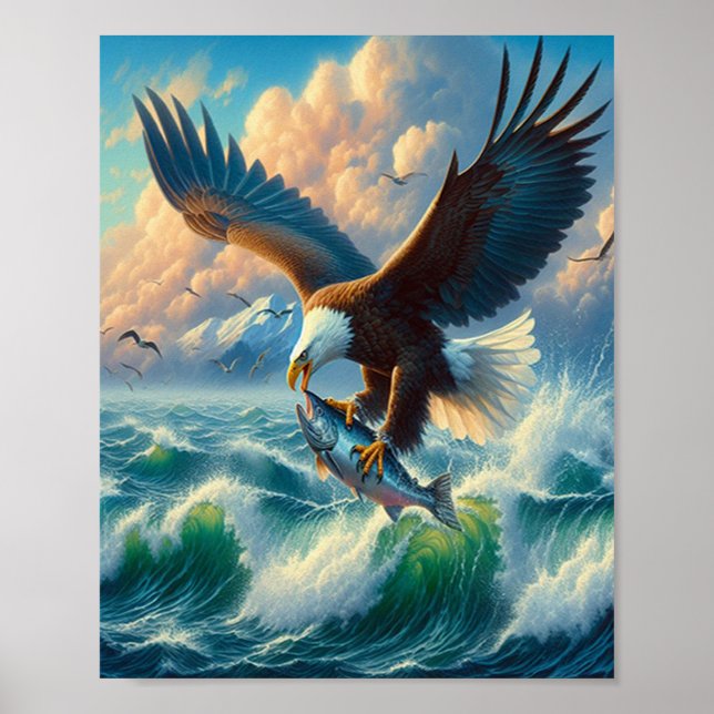 Majestic Eagle Swooping Down to Catch Fish 8x10 Poster (Front)