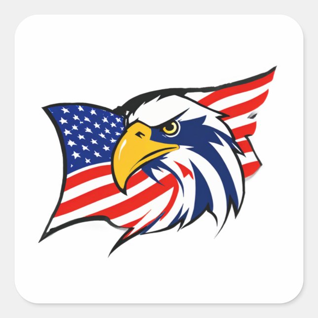 Majestic Eagle: USA Flag Logo Design Square Sticker (Front)