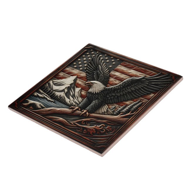 Majestic Eagle With Mountains and American Flag Tile (Side)