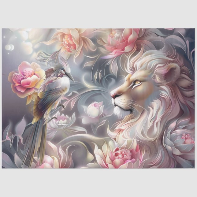 Majestic Elegant  Floral Lion Head & Bird Tissue Paper (Front)